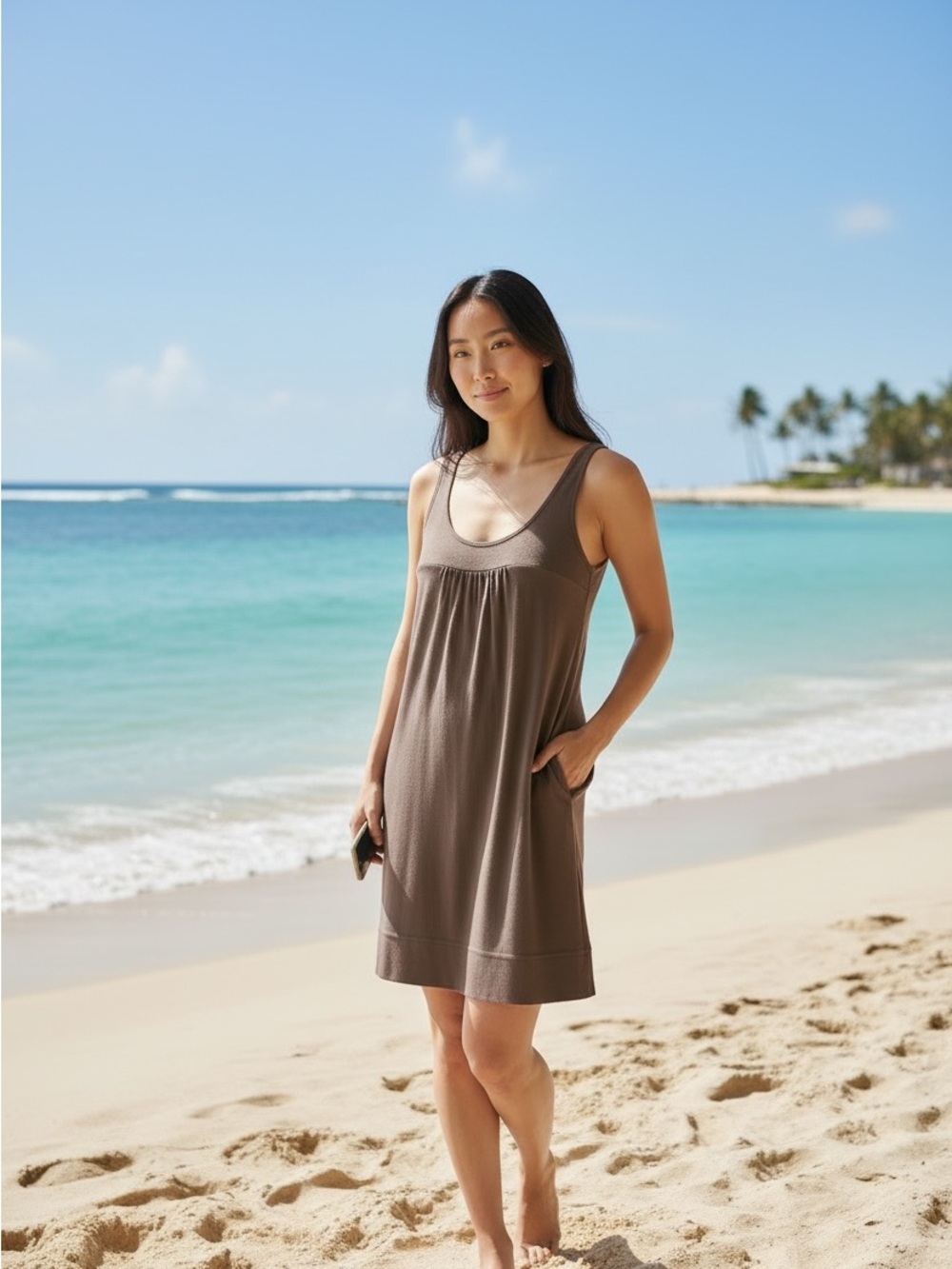 New York & Company Brown Sleeveless Tunic Dress